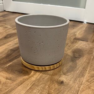 Gray Concrete Planter with Wooden Base